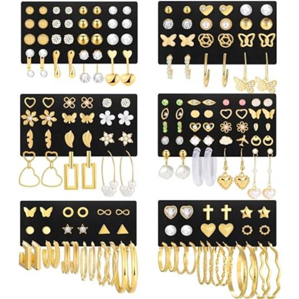 84 Pairs Gold Stud Earrings Set for Women Multipack, Fashion Pearl Cubic